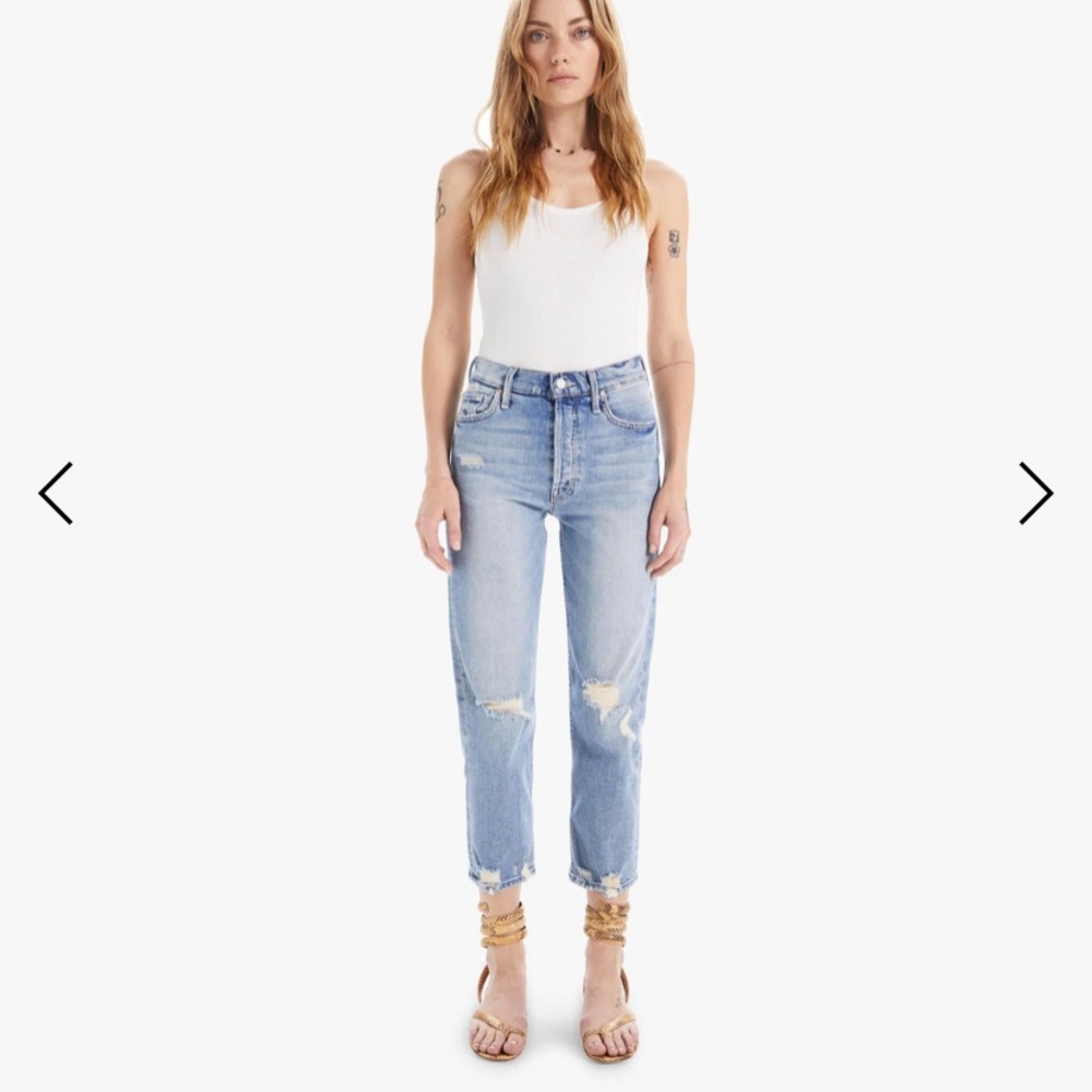 MOTHER Light Blue Distressed High-Rise Jeans